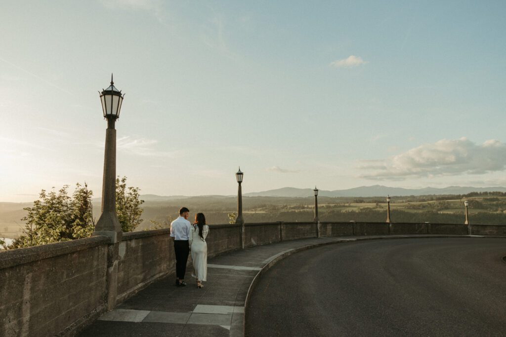 Candid golden hour engagement photos in the Columbia River Gorge, Oregon